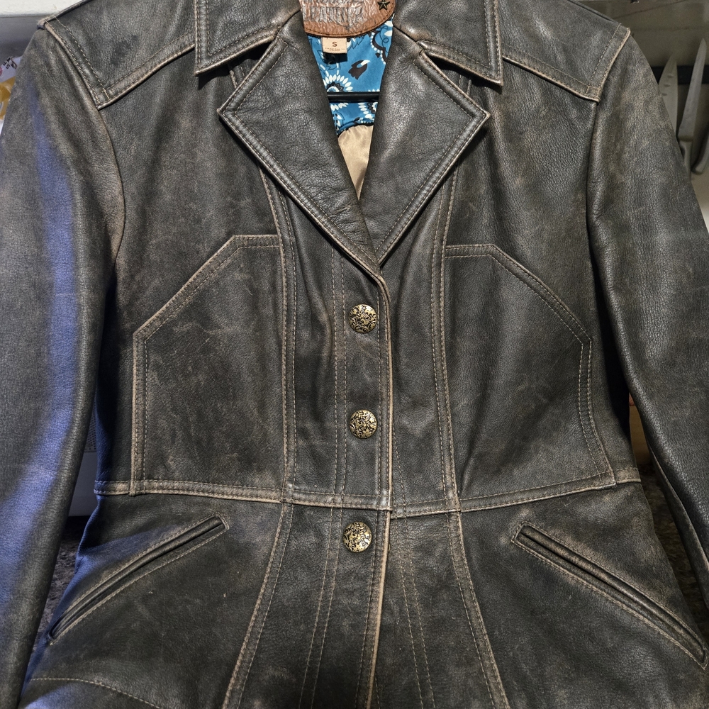 Wilsons Leather Dark Brown Jacket with Gold Buttons